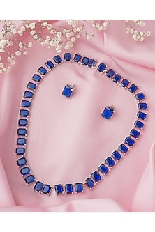 Silver Finish Blue Stone Necklace Set