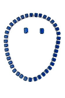 Silver Finish Blue Stone Necklace Set