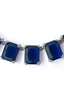 Silver Finish Blue Stone Necklace Set
