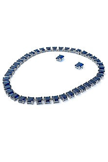 Silver Finish Blue Stone Necklace Set