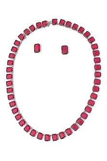 Silver Finish Red Stone Necklace Set