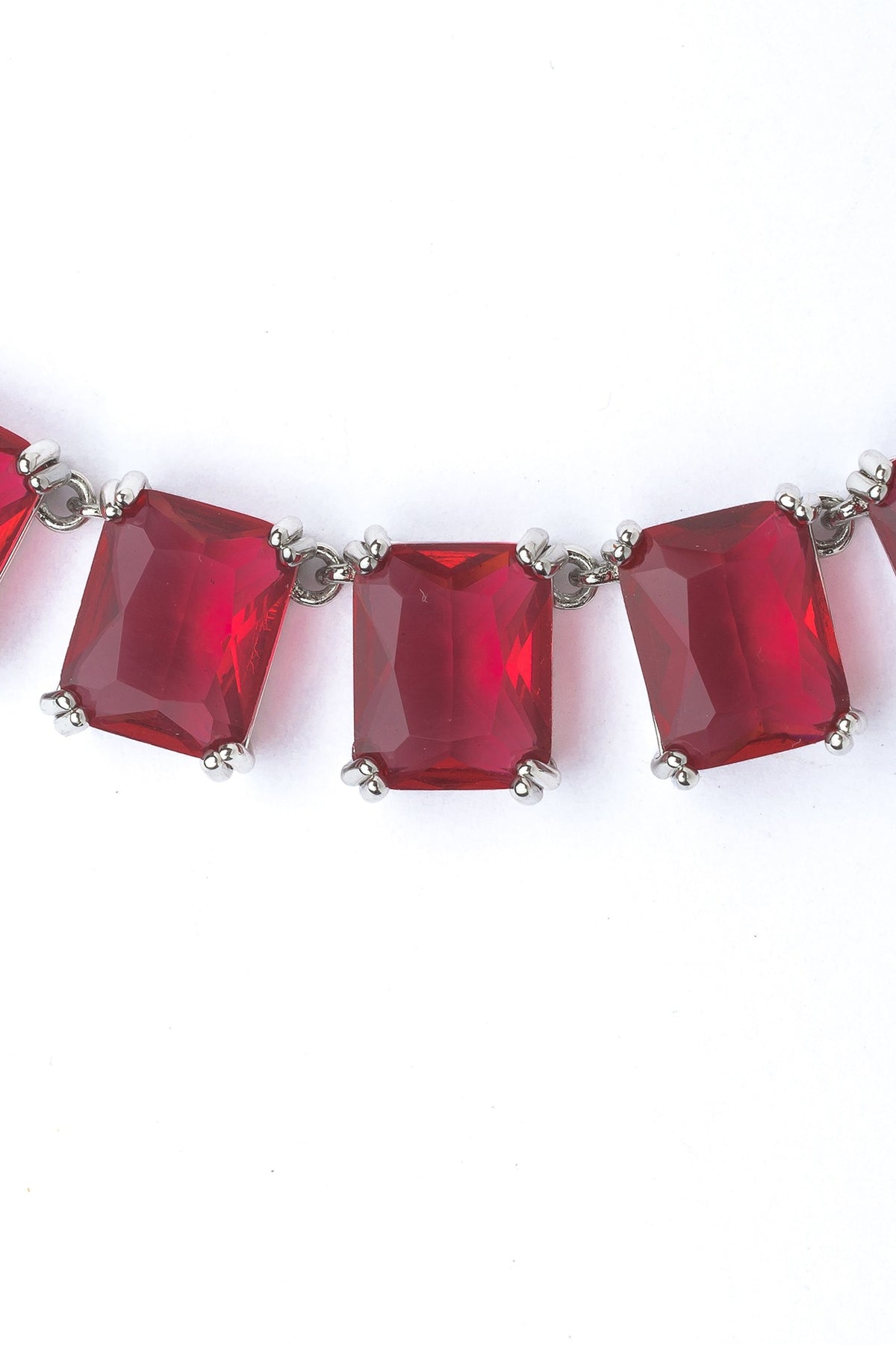 Silver Finish Red Stone Necklace Set