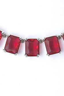 Silver Finish Red Stone Necklace Set