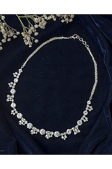 Silver Finish White Stone Floral Necklace