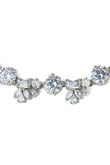 Silver Finish White Stone Floral Necklace