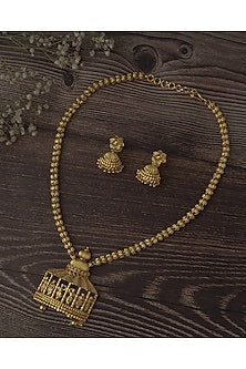 Gold Finish Long Temple Necklace Set