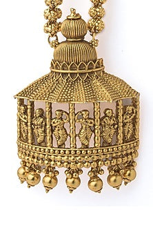 Gold Finish Long Temple Necklace Set