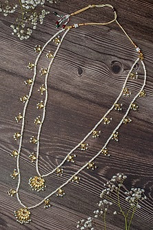 Gold Finish Kundan Polki & Pearl Layered Necklace