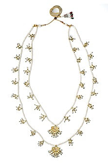 Gold Finish Kundan Polki & Pearl Layered Necklace
