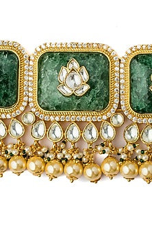 Gold Finish Kundan Polki & Green Stone Choker Necklace
