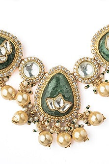 Gold Finish Kundan Polki & Green Stone Choker Necklace