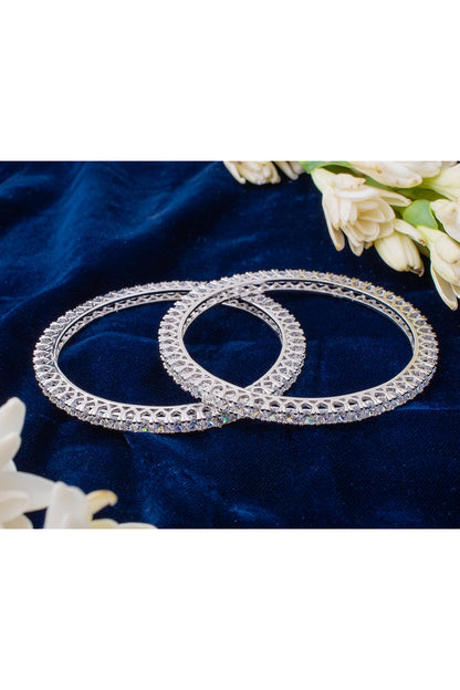 Silver Finish Zircon Bangles (Set Of 2)