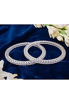 Silver Finish Zircon Bangles (Set Of 2)