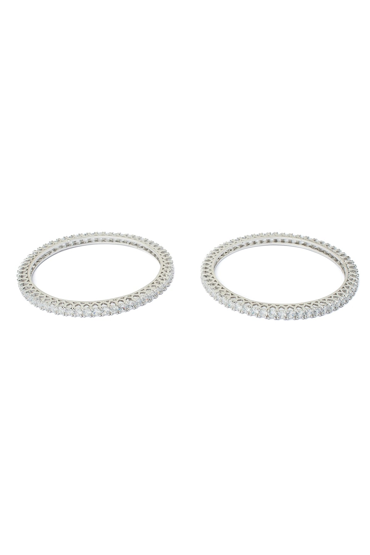 Silver Finish Zircon Bangles (Set Of 2)