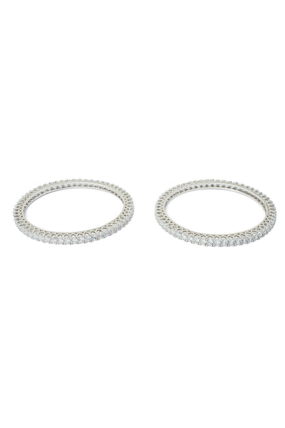 Silver Finish Zircon Bangles (Set Of 2)