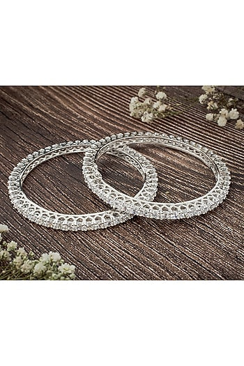 Silver Finish Zircon Bangles (Set Of 2)