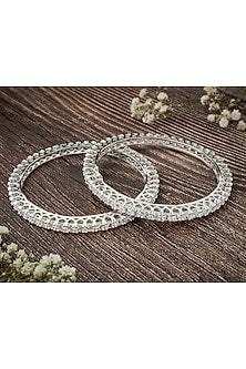 Silver Finish Zircon Bangles (Set Of 2)