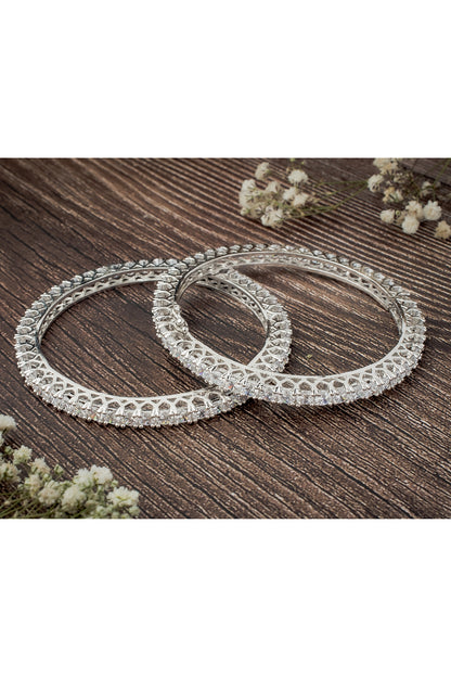 Silver Finish Zircon Bangles (Set Of 2)
