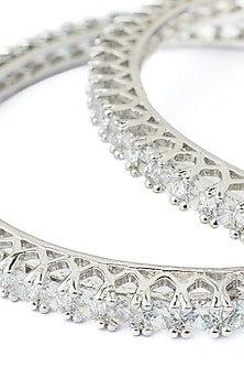 Silver Finish Zircon Bangles (Set Of 2)