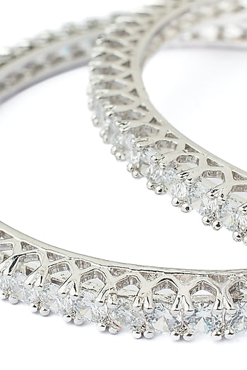 Silver Finish Zircon Bangles (Set Of 2)
