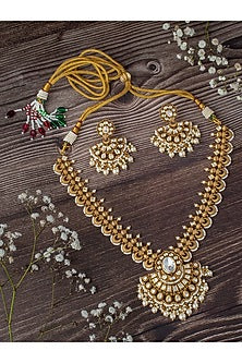 Gold Finish Kundan Polki Necklace Set