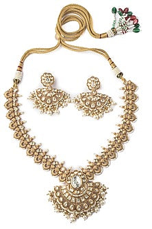 Gold Finish Kundan Polki Necklace Set