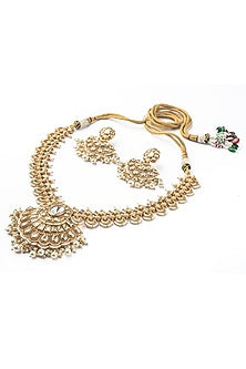 Gold Finish Kundan Polki Necklace Set