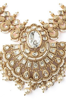 Gold Finish Kundan Polki Necklace Set