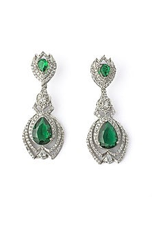 Silver Finish Zircon & Green Gem Stone Dangler Earrings