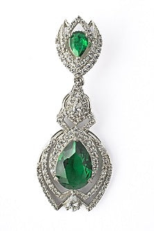 Silver Finish Zircon & Green Gem Stone Dangler Earrings
