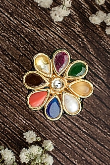 Gold Finish Navratna Gemstone Ring
