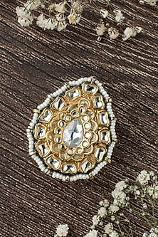 Gold Finish Mirror Work & Pearl Ring