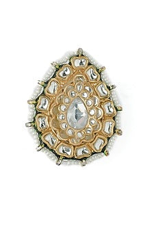 Gold Finish Mirror Work & Pearl Ring