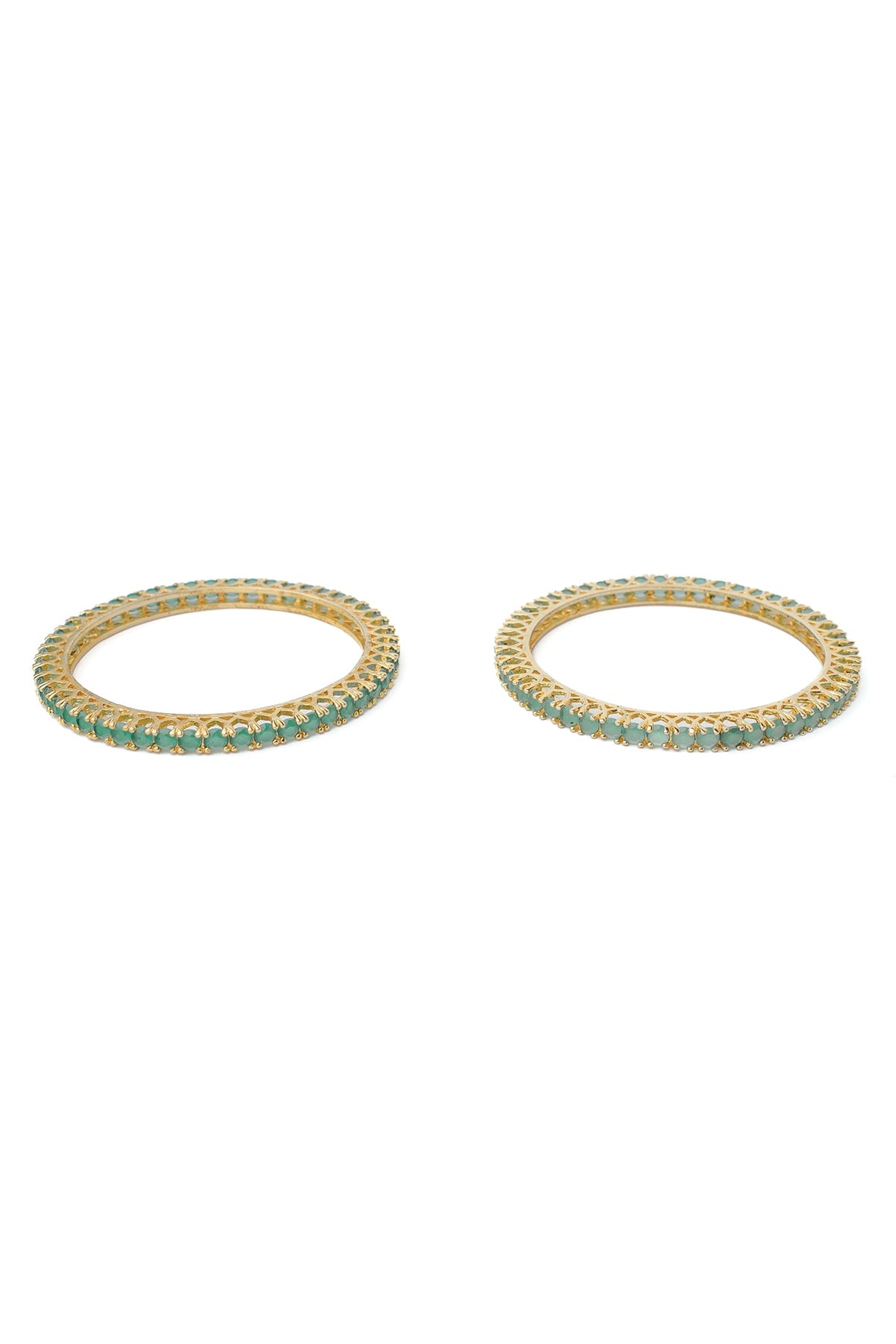 Gold Finish Green Gemstone Bangles (Set Of 2)