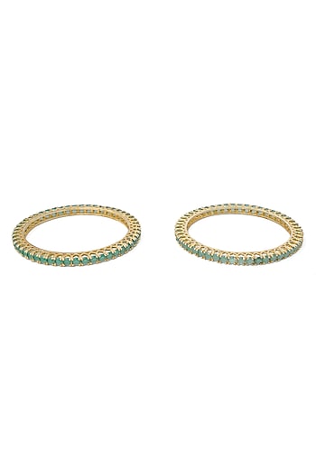 Gold Finish Green Gemstone Bangles (Set Of 2)