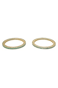 Gold Finish Green Gemstone Bangles (Set Of 2)