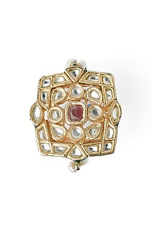 Gold Finish Kundan Polki & Ruby Stone Handcrafted Ring