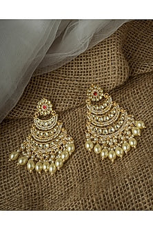 Gold Finish Diamond & Red Gemstone Chandelier Earrings
