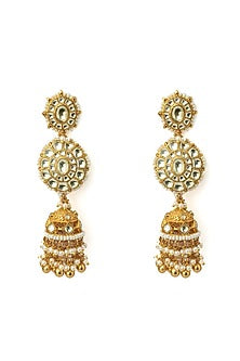 Gold Finish Kundan Polki & Diamond Jhumka Earrings