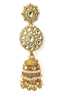 Gold Finish Kundan Polki & Diamond Jhumka Earrings