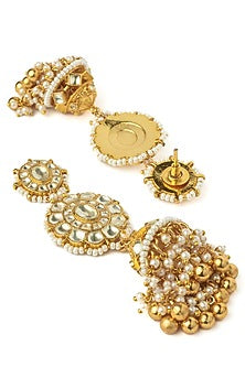 Gold Finish Kundan Polki & Diamond Jhumka Earrings