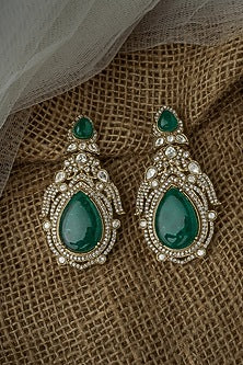 Gold Finish Green Gemstone Earrings