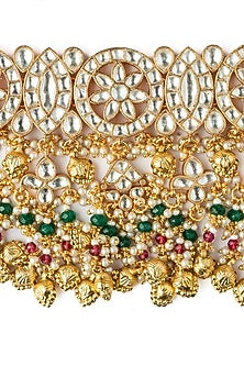 Gold Finish Kundan Polki & Pearl Choker Necklace Set
