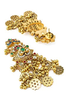 Gold Finish Green Stone & Motif Choker Necklace Set