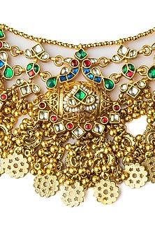 Gold Finish Green Stone & Motif Choker Necklace Set
