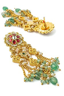 Gold Finish Kundan Polki & Red Stone Handcrafted Choker Necklace Set