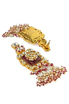 Gold Finish Kundan Polki & Red Gemstone Necklace Set