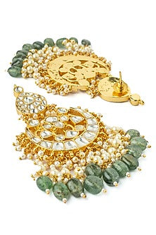 Gold Finish Kundan Polki & Green Beaded Handcrafted Necklace Set