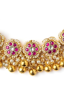Gold Finish Pink Stone Necklace Set