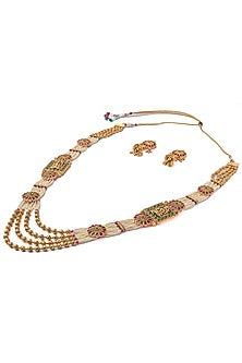 Gold Finish Pearl & Beaded Long Necklace Set